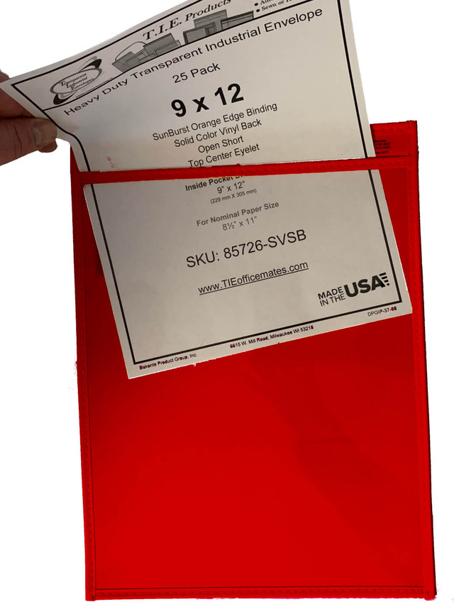 Color-backed job ticket holder with red backing