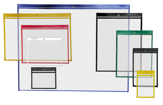 Heavy duty stitched job ticket holders in multiple sizes and color-coded trim options