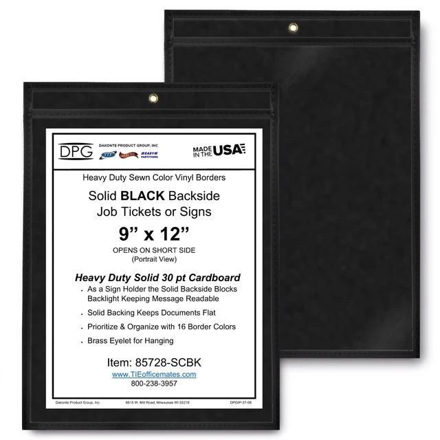 9x12 solid back black job ticket holder