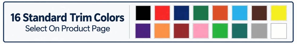 16 standard trim colors available for TIE Office-Mates stitched job ticket holders