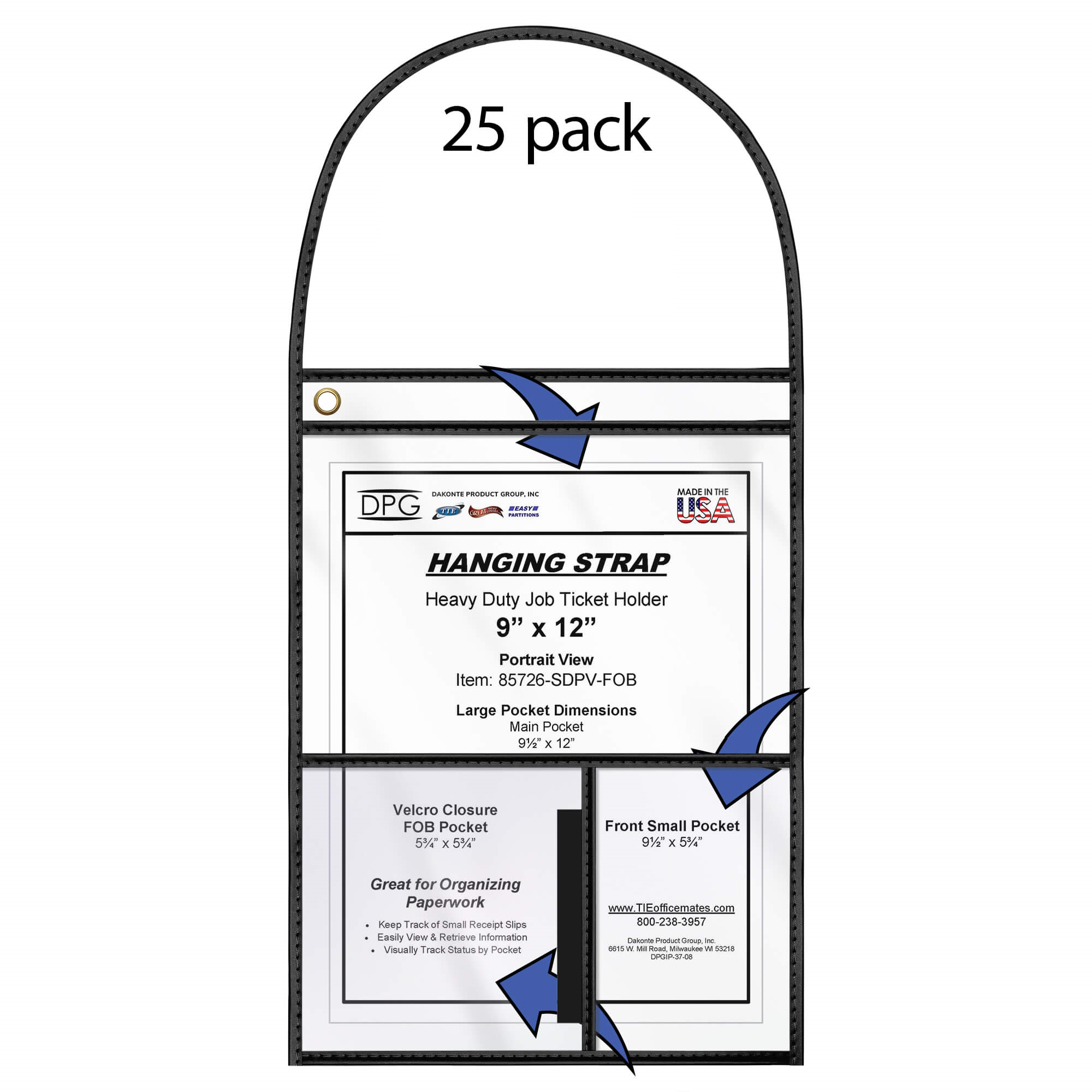 9x12 hanging strap job ticket holder with keyfob pocket and Velcro closure
