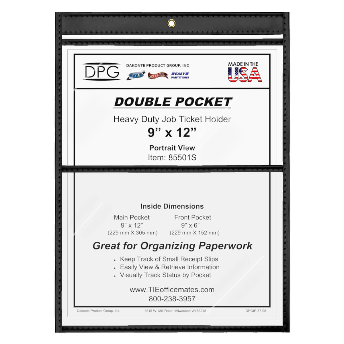Two-pocket double pocket job ticket holders for organizing receipts, work orders, bookkeeping documents and repair service orders
