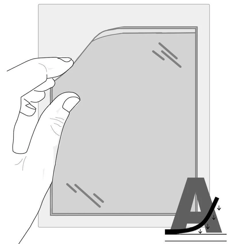 Peel-and-stick adhesive vinyl document holder with pressure-sensitive adhesive backing