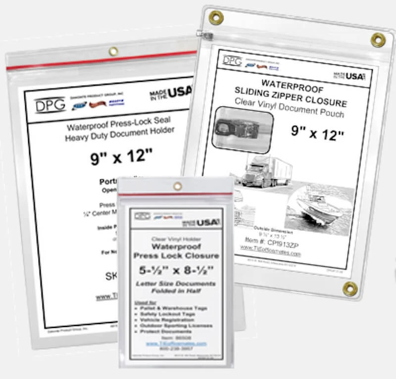 Assortment of waterproof clear vinyl document holders