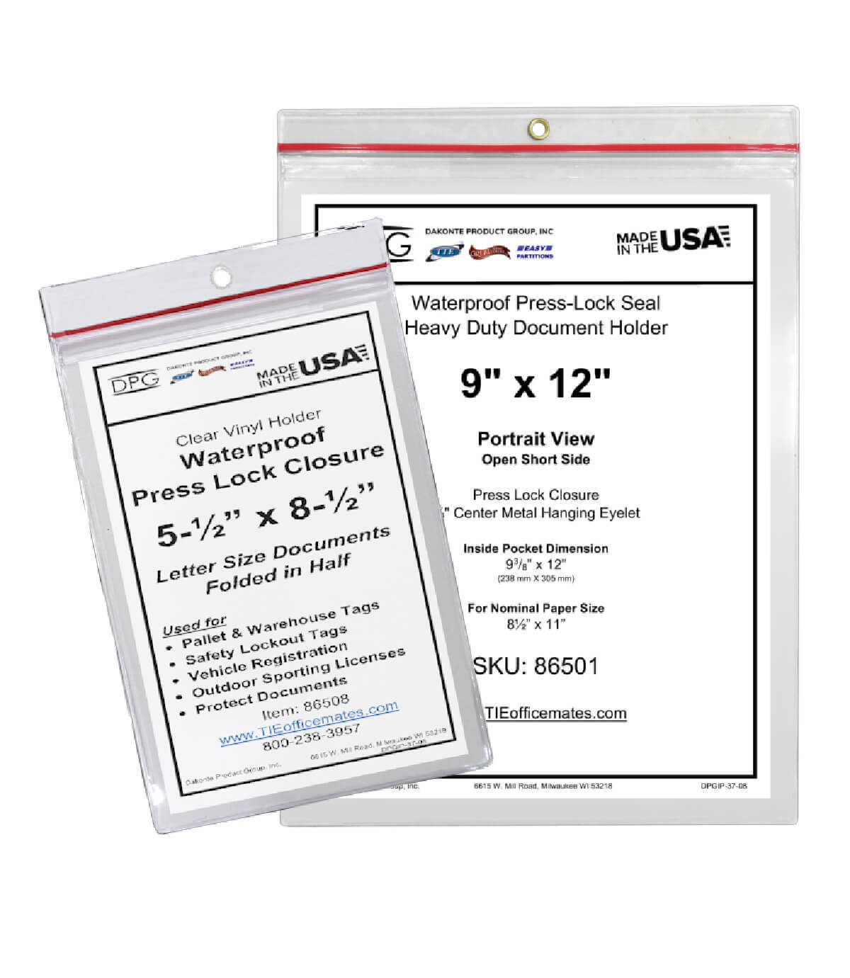 Standard press lock waterproof document and tag holders