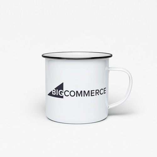 BigCommerce enamel mug showing front logo.