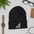 White B Mark Logo Beanie, front view laying flat.
