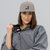 Heather Gray B Mark Hat front view, on a model.