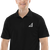 Men's B Mark polo t-shirt front view logo detail zoom, on a large model.