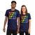 BProud Unisex T-Shirt with text "BProud Strong Equal Human" front view, on a large and small model standing side by side.
