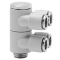 4MM X 1/8 BSPP DBL ADJ TWIN BANJO 4 OUT - 1/8" BSP Parallel Male x 4mm Outside Diameter, Series 7000 Super-rapid Compact Fitting, 4 Outlets, Double Adjustable Twin Banjo, Technopolymer Working Temperature -20Ã‚Â°C to +60Ã‚Â°C, Working Pressure -0
