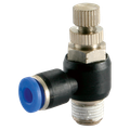 12mm Tube x 1/4" NPT Speed Controller - 1/4" NPT Male x 12mm Outside Diameter, Pneumatic One Touch Plastic Push-in Metric Tube Fitting, Uni-Directional to Suit Cylinder, 90Ã‚Â° Manual Flow Controller, Plastic/Brass Nickel Plated, Working Temperature 0Ã‚Â°