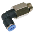 10MM OD X 1/4" BSPP MALE STUD EXT ELBOW - 1/4" BSP Parallel Male x 10mm Outside Diameter, Pneumatic One Touch Plastic Push-in Metric Tube Fitting, Extended, 90Ã‚Â° Stud Swivel Elbow, Plastic/Brass Nickel Plated, Working Temperature 0Ã‚Â°C to +60Ã‚Â°C, Max