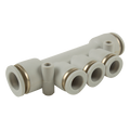 10MM (IN 2) X 06MM (OUT 3) GREY MANIFOLD - 10mm Outside Diameter x 6mm Outside Diameter, One Touch+ Plastic Push-in Metric Tube Fitting, Tube x Tube, Manifold, Reducing, 1 Inlet, 3 Outlets, Plastic/Brass Nickel Plated, Working Temperature 0Ã‚Â°C to +60Ã‚Â