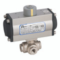 1" BSP 3-WAY L-PORT B/V F/W HTD-052 - 1/4" BSP Parallel, 3 Way Ball Valve Fitted with a Pneumatic Actuator, L Port, Double Acting, Nickel Plated Brass Valve Material, Elastomer Seal Material, Valve Working Temperature -20Ã‚Â°C to +130Ã‚Â°C, Actuator Worki