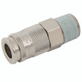 1/4" BSPT MALE COUPLING BRASS NICKEL - 1/4" BSP Taper Male Coupling, Series 18KA, Standard, Parker Rectus, Pneumatic Quick Release, Valved, Brass Nickel Plated, Nitrile Seal, Working Temperature -20Ã‚Â°C to +100Ã‚Â°C, Maximum Working Pressure 35 bar, Park