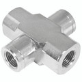 3/4" BSPP EQUAL FEMALE CROSS STEEL - 1/4" BSP Parallel Female, Hydraulic Adaptor Steel, Cross, Zinc Plated Mild Steel, Maximum Working Pressure 450 bar, Burnett & HillmanAll images used are for illustrative purposes only