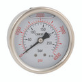 50MM DIA 0-20 BAR ST/ST GLYCERINE GAUGE - 1/4" BSP Parallel Male, 1/4" BSP Parallel, All Stainless Steel, Back Connection Pressure Gauges, 50mm Dial Diameter, All Stainless Steel, Working Pressure 0 to 250 bar, FT ProAll images used are for illustrativ