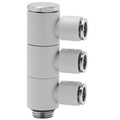 6MM X 1/4 BSPP S7000 TRI ADJ BANJ  3 OUT - 1/8" BSP Parallel Male x 4mm Outside Diameter, Series 7000 Super-rapid Compact Fitting, 3 Outlets, Triple Adjustable Banjo, Technopolymer Working Temperature -20Ã‚Â°C to +60Ã‚Â°C, Working Pressure -0