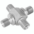 1/4" BSPP EQUAL MALE CROSS STEEL - 1/4" BSP Parallel Male, Hydraulic Adaptor Steel, 60Â° Cone for Bonded Seal, Cross, Zinc Plated Mild Steel, Maximum Working Pressure 450 bar, Burnett & HillmanAll images used are for illustrative purposes only