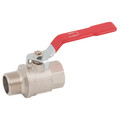 3/4" BSP MALE X LONG FEM THREAD BV LEVER - 1/4" BSP Parallel Male x 1/4" BSP Parallel Female, Ball Valve, Long Female Thread, Heavy Model, Full Bore, Red Lever Handle, Nickel Plated Brass Body, PTFE Seal, Working Temperature 0ï¿½C to +90ï¿½C, Maximum Work
