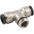 SWIVEL STUD TEE UNIVERSAL6 - 1/8" - 1/8" BSP Taper/BSP Parallel Male x 4mm Outside Diameter,  Tee, Push Fitting, Plastic/Brass Nickel Plated, Working Temperature -20Ã‚Â°C to +80Ã‚Â°C, Maximum Working Pressure 20 bar, AignepAll images used are for illus