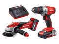 Einhell TE-TK 18 Li Drill & Grinder Kit 18V 1 x 1.5Ah & 1 x 3.0Ah Li-ion - The Einhell TE-TK 18 Li Drill &amp; Grinder Kit, contains the following:</p>  1 x 18V TE-CD 18 Li Power X-Change Drill Driver has 2 functions: screwdriving and drilling
