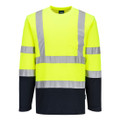 Hi-Vis Cotton Comfort Contrast T-Shirt L/S - Yellow/Navy
