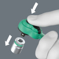 The ball lock ensures sockets and accessories fit securely, providing increased safety during operation. A short press on the release button allows the tool to be changed quickly.