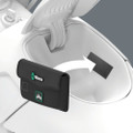 The pouch can be securely attached to the motorcycle's storage compartment using the hook and loop strap on the back.