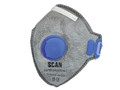 Scan Fold Flat Disposable Odour Mask Valved FFP2 Protection (Pack 3) - Scan FFP2 Premier Valved Odour Disposable Masks have active carbon cover pre-filters, which protect lungs against organic vapour and gas below the Occupational Exposure Limits