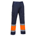 E049 Hi-Vis Contrast Class 1 Service Trousers Orange/Navy - <p class="text-justify">This fully certified combat trouser in a contrast navy colourway has a multitude of clever features