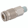 3/8" BSPT Male Coupling - 3/8" BSP Taper Male Coupling, Series 27KE, Self Venting, Pneumatic Quick Release, Valved, Brass Nickel Plated, Nitrile Seal, Working Temperature -20Â°C to +60Â°C, Maximum Working Pressure 12 bar, Parker Rectus