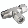 3/8" NPT x 12mm Outside Diameter Tee - 3/8" NPT Female x 12mm Outside Diameter, Hydraulic Twin Ferrule Metric Compression Fitting, Tee, Female Branch x Tube, 316 Stainless Steel, Panam