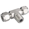1/8" NPT x 6mm Outside Diameter Tee - 1/8" NPT Female x 6mm Outside Diameter, Hydraulic Twin Ferrule Metric Compression Fitting, Tee, Female Branch x Tube, 316 Stainless Steel, Panam