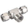 1/8" NPT x 6mm Outside Diameter Tee - 1/8" NPT Female x 6mm Outside Diameter, Hydraulic Twin Ferrule Metric Compression Fitting, Tee, Female Branch x Tube, 316 Stainless Steel, Panam