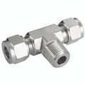 1/2" NPT x 12mm Outside Diameter Tee - 1/2" NPT Male x 12mm Outside Diameter, Hydraulic Twin Ferrule Metric Compression Fitting, Tee, Male Branch x Tube, 316 Stainless Steel, Panam