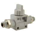 1/8" x 1/8" BSPT Ball Valve - 1/8" BSP Tapered Male x 1/8" BSP Tapered Male, One Touch+ Plastic Push-in Metric Tube Fitting, Manual Shut-off Valve, Plastic/Brass Nickel Plated, Working Temperature 0Â°C to +60Â°C, Maximum Working Pressure 16 bar, Kelm