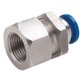 10MM X 1/2" BSPP FEMALE BULKHEAD - 1/2" BSP Parallel Female x 10mm Outside Diameter, Pneumatic One Touch Plastic Push-in Metric Tube Fitting, Bulkhead, Plastic/Brass Nickel Plated, Working Temperature 0Â°C to +60Â°C, Maximum Working Pressure 10 bar, Kelm