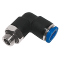 8mm OD x 3/8" BSPP Male Stud Elbow - 3/8" BSP Parallel Male x 8mm Outside Diameter, Pneumatic One Touch Plastic Push-in Metric Tube Fitting, 90Ã‚Â° Stud Swivel Elbow, Plastic/Brass Nickel Plated, Working Temperature 0Ã‚Â°C to +60Ã‚Â°C, Maximum Working Pre
