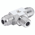 3/4"-16 UNF x 1/4" NPT Tee - 3/4"-16 UNF Male x 1/4" NPT Male, 37Ã‚Â° JIC Flare Fitting, Fixed, Tee, Male on Run, Stainless Steel, PanamAll images used are for illustrative purposes only