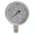 1/4"BSPT 0-40B 63MM BTM GLY GAU 0-600PSI - 1/4" BSP Tapered Male, Stainless Steel Case, Bottom Connection Pressure Gauge, 63mm Dial Diameter, Working Pressure 0 to 40 bar, FT ProAll images used are for illustrative purposes only