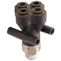 6MM X 1/4" DBLE Y PIECE BSPT - 1/4" BSP Taper Male x 6mm Outside Diameter, LF3000 Metric Push-in Tube Fitting, Stud Double Y, Plastic/Brass Nickel Plated, Working Temperature -20Ã‚Â°C to +80Ã‚Â°C, Maximum Working Pressure 20 bar, Parker LegrisAll image