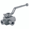 3/8" BSP Parallel Female Ball Valve 3 Way L Ported - 3/8" BSP Parallel Female, Hydraulic Ball Valve, 3 Way, L Ported, Standard, 72mm Length, Carbon Steel, Working Temperature -20Ã‚Â¬Ã¢Ë†Å¾C to +120Ã‚Â¬Ã¢Ë†Å¾C, Maximum Working Pressure 500 bar, LHAAll i