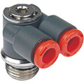 PARALLEL "Y" PIECE ELBOW 6MM TO G1/8" - 1/8" BSP Parallel x 6mm Outside Diameter, 90Ã‚Â° Y Elbow, Technopolymer, Working Temperature -20Ã‚Â° C to +60Ã‚Â°C, Working Pressure -0