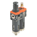 FILTER REG & LUBE SET G1/4" 0-8BAR AUTO - 3/8" BSP Parallel Female, Filter/Regulator + Lubricator, RSMA, Semi-autodrain ,Syntesi Series, 20 Microns, 1400 Litres per Minute, Working Temperature -10Ã‚Â¬Ã¢Ë†Å¾ to +50Ã‚Â¬Ã¢Ë†Å¾C, Maximum Working Pressure 0-8