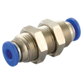 6mm OD Equal Bulkhead - 6mm Outside Diameter, Pneumatic One Touch Plastic Push-in Metric Tube Fitting, Equal, Bulkhead Connector, Plastic/Brass Nickel Plated, Working Temperature 0Ã‚Â°C to +60Ã‚Â°C, Maximum Working Pressure 10 bar, KelmAll images used