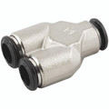 10mm OD Y Connector - 10mm Outside Diameter, Y Connector, Push Fitting, Plastic/Brass Nickel Plated, Working Temperature -20Ã‚Â°C to +80Ã‚Â°C, Maximum Working Pressure 20 bar, AignepAll images used are for illustrative purposes only