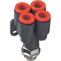 1/4"BSP INLET TO 4 X 4MM OUTLETS - 1/4" BSP Parallel x 4mm Outside Diameter, Distribution Fitting, Technopolymer, Working Temperature -20Ã‚Â° C to +60Ã‚Â°C, Working Pressure -0