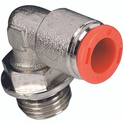 STUD SWIVEL ELBOW 5MM TO M5 - M5 Metric Male x 5mm Outside Diameter, 90Ã‚Â° Male Stud Swivel Elbow, Brass Nickel Plated, Working Temperature -20Ã‚Â° C to +80Ã‚Â°C, Working Pressure -0